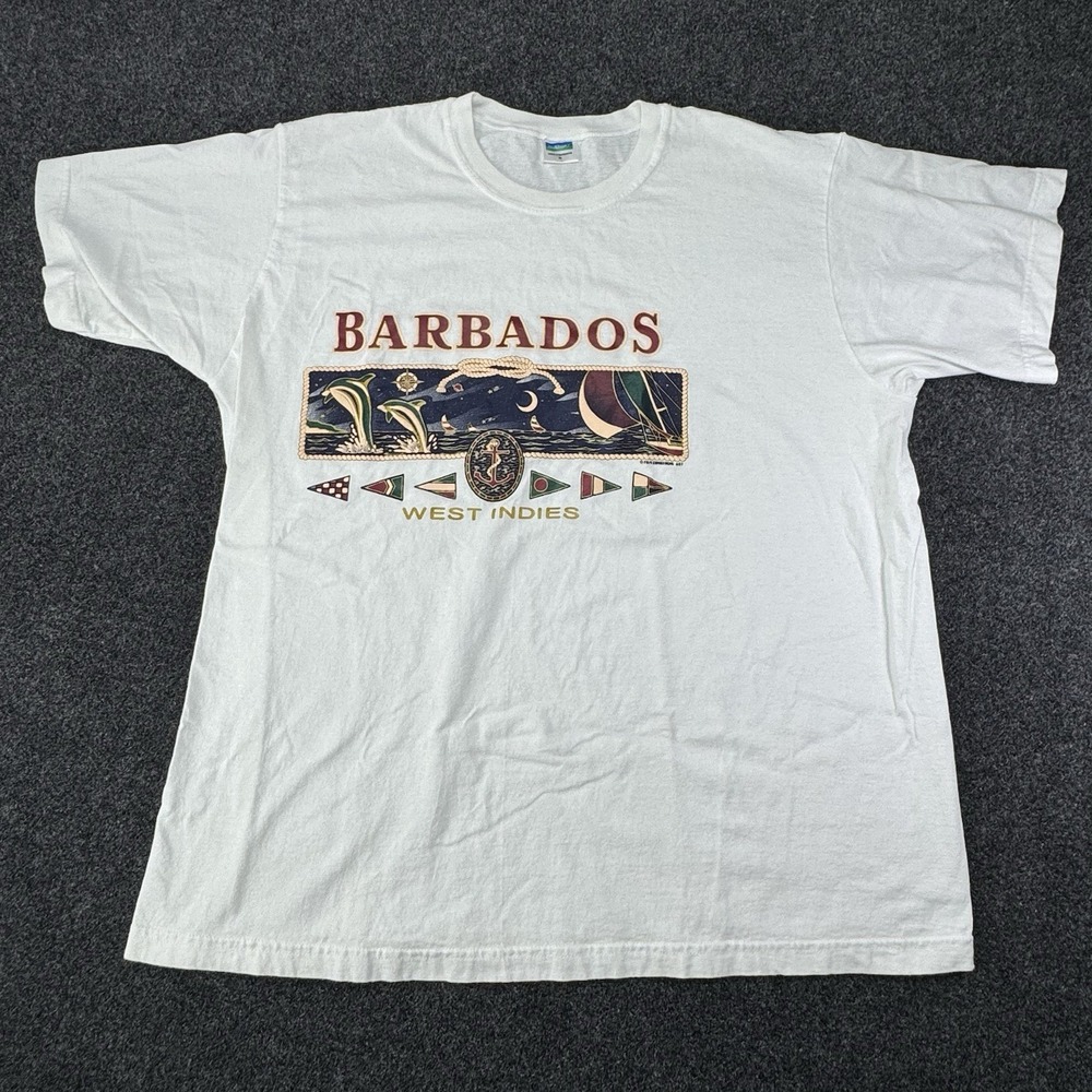 Vintage Barbados‎ West Indies Graphic T-Shirt XL Made in Barbados Dolphins